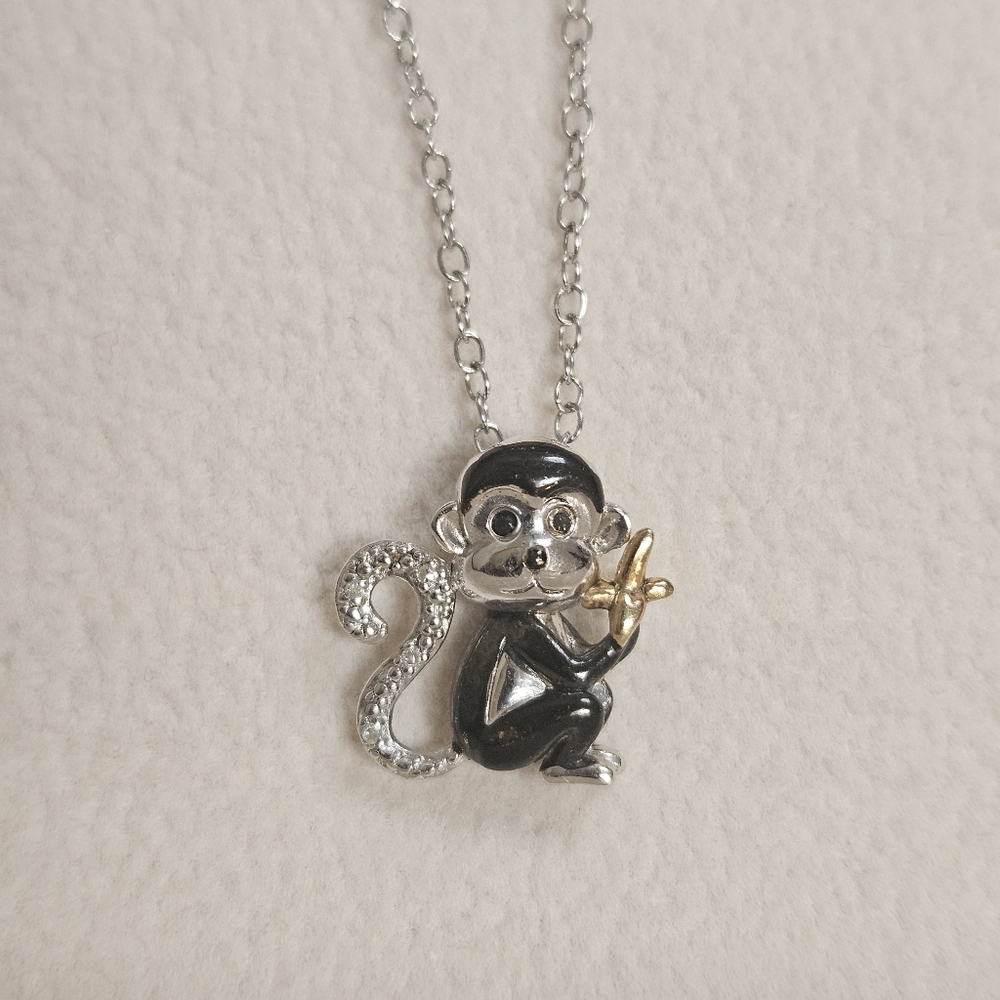 Monkey Pendant 14kt Gold Over Sterling Silver Natural Diamond Accents Necklace
